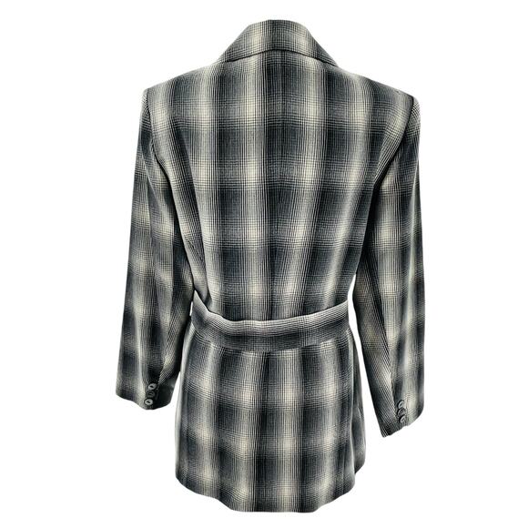 Ports International Vintage Black Gray Ombre Plaid Long Belted Jacket 10 - Picture 3 of 12